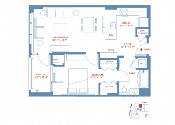 detailed floor plan of Apartment 1506